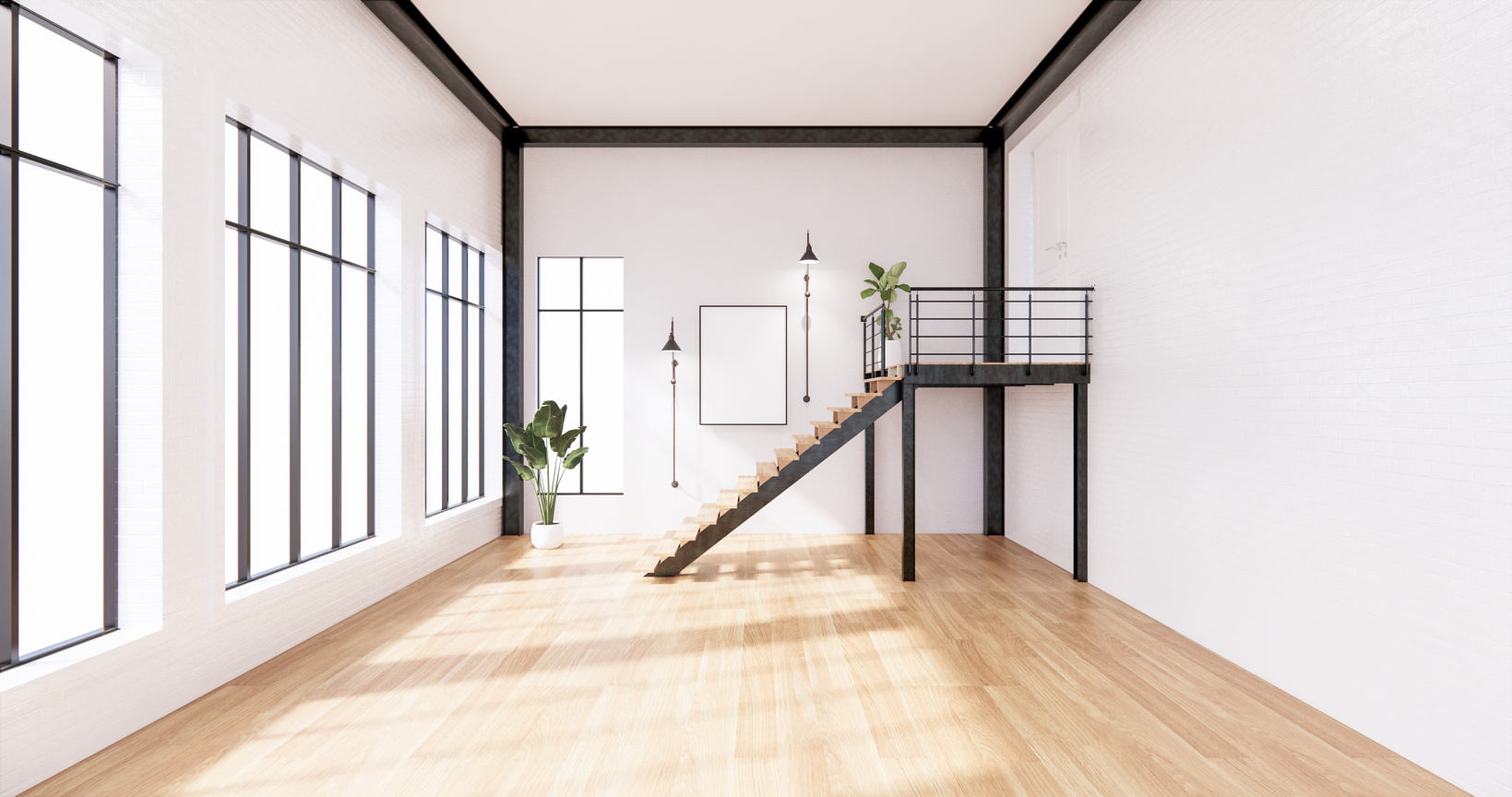 3D Rendered Room Interior with Loft